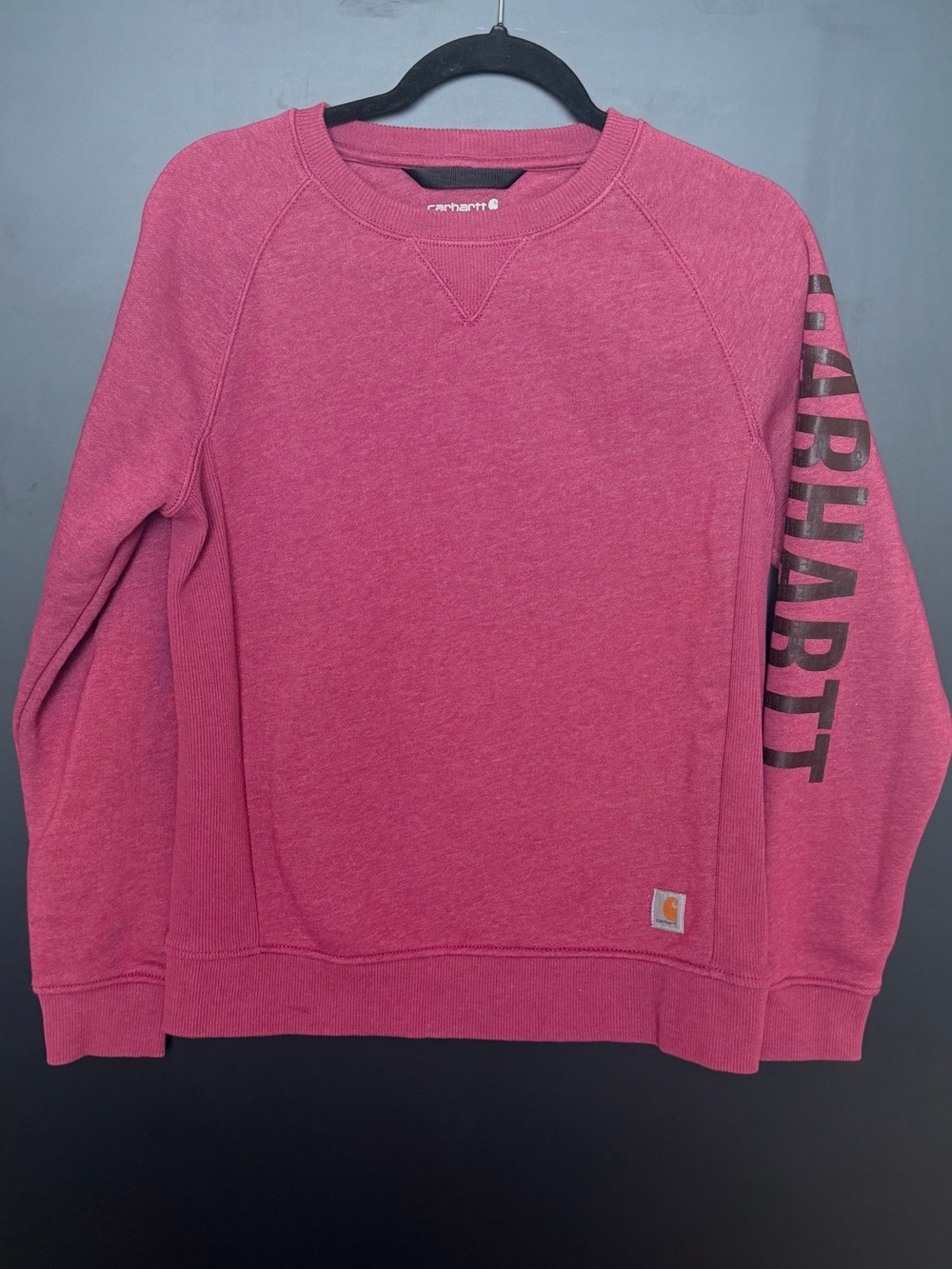 Carhartt Crewneck Sweatshirt in Magenta with Sleeve Logo